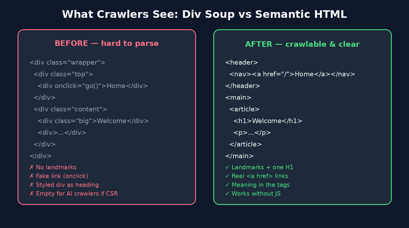 Before div soup vs after semantic HTML